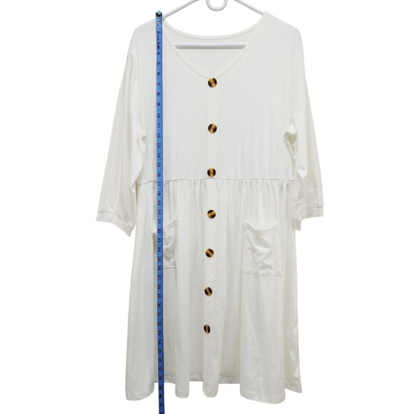 White Button-Down Midi Dress V-Neckline Three-Quarter Sleeves 2XL Womens - Picture 4 of 9